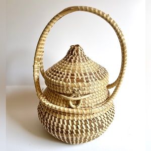 Gullah Sweet Grass Basket Lid & Handle 2011 Signed Charleston South Carolina 12"